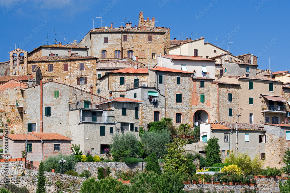 Italy, Petroio. Overview of hilltop village. 