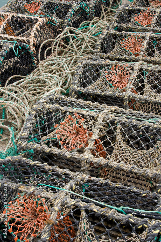 Ireland, County Mayo, Old Head. Close-up of lobster pots.