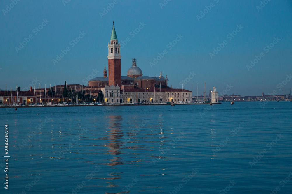 Reflection St. Giorgio Maggiore in evening light and Grand Canal, Venice Italy