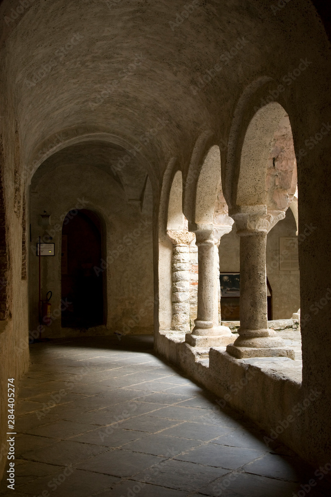 Italy, San Fruttuoso. View inside the San Fruttuoso Abbey.