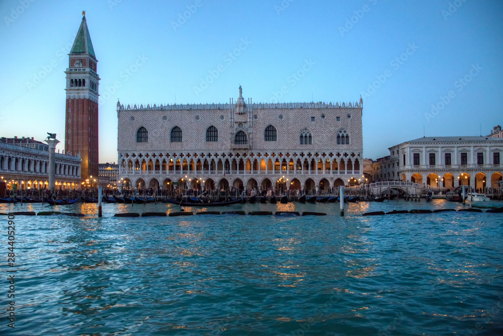 View of St. Marks Square and Doge Palace from Canal, Venice Italy