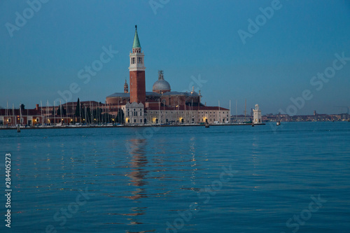 Reflection St. Giorgio Maggiore in evening light and Grand Canal, Venice Italy