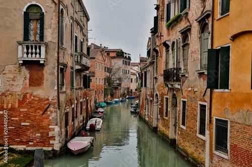 Canal and Bridges with boats Venice Italy