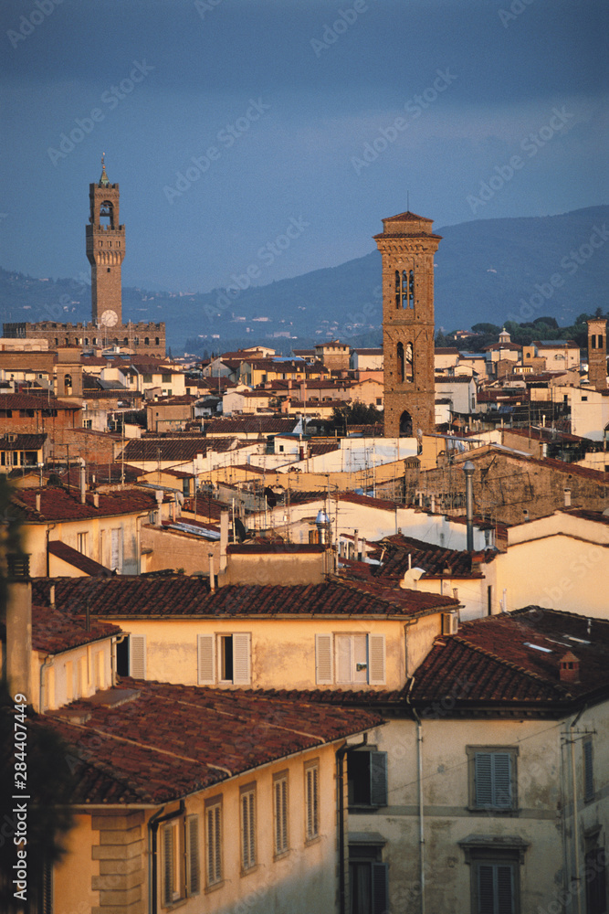 Italy, Tuscany, Florence, Clock tower at city