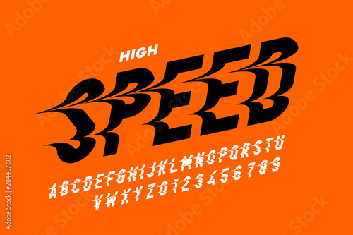 High Speed style font design, alphabet letters and numbers