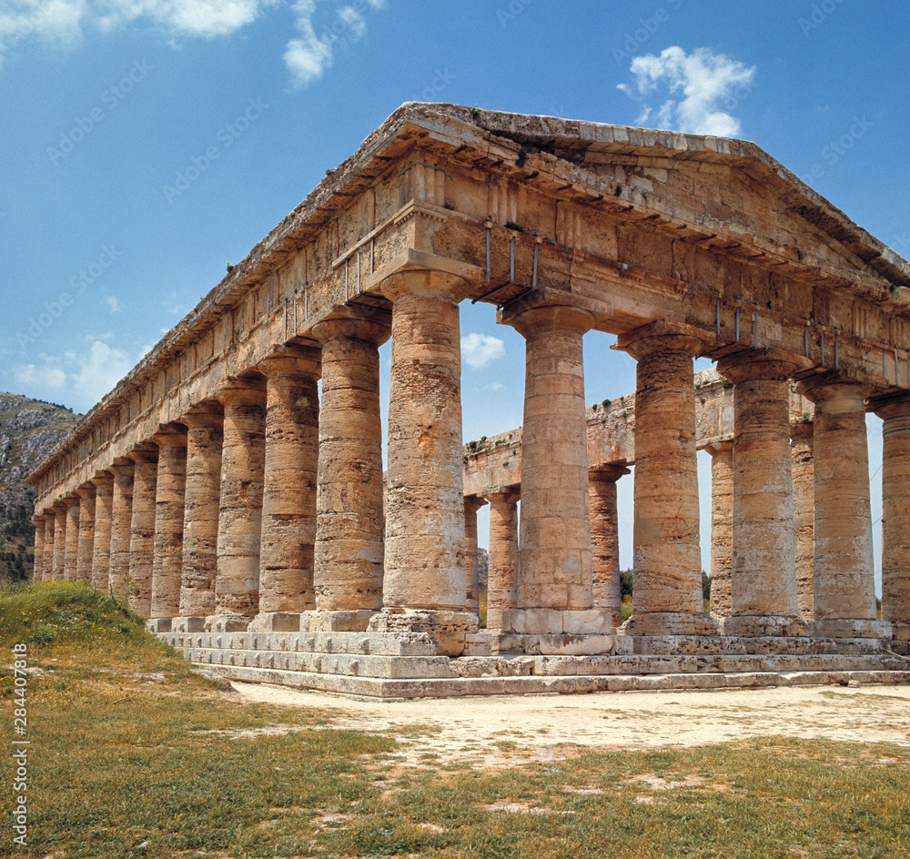 Italy, Sicily, Segesta. The unfinished Greek temple at Segesta, Sicily, Italy provides a wonderful view of the sea.