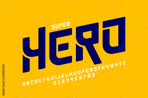 Comics super hero style font, alphabet letters and numbers