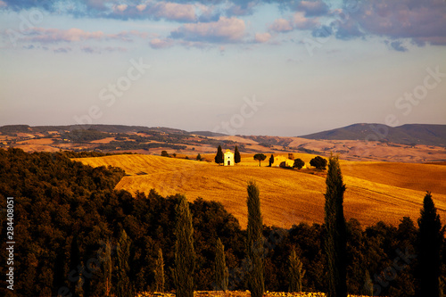 Church of Capella de Vitaleta after autumn harvest. photo