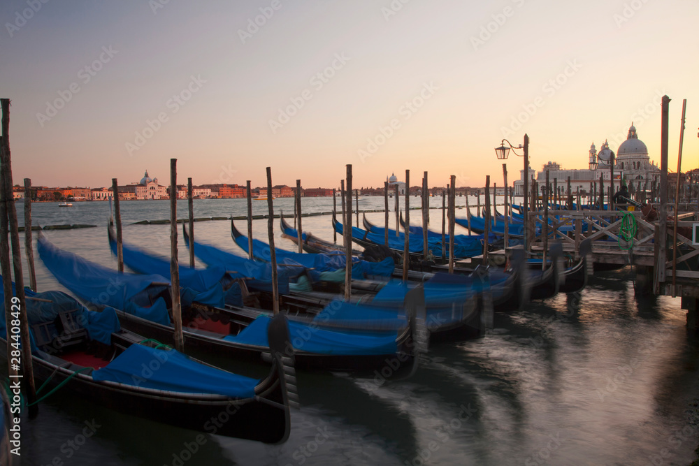 Evening view Gondolas parked for the night.