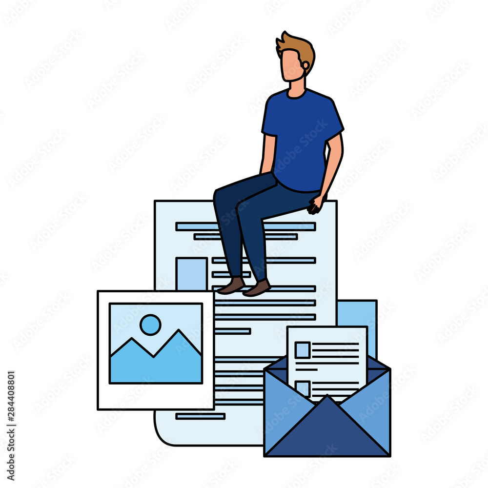 young man with documents character young man with documents character