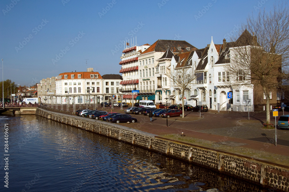 The Netherlands (aka Holland), Zeeland, Middelburg. City views from canal.