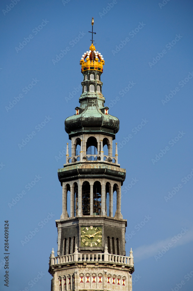 The Netherlands (aka Holland), Zeeland, Middelburg. Lange Jan (300 foot tower akaTall Jan) part of Nieuwe Kerk (New Church).