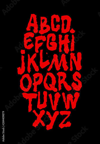 Thriller brush calligraphy hand lettering font. Vector alphabet