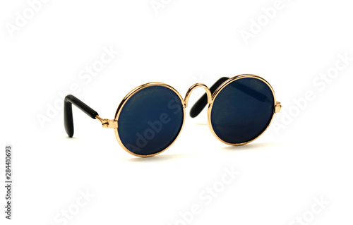 round sunglasses with blue glass isolated on white background
