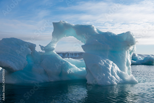 Norway, Barents Sea, Svalbard, Nordaustlandet, Palanderbukta (Palander Bay), Zeipelodden. Large iceberg in Palander Bay.