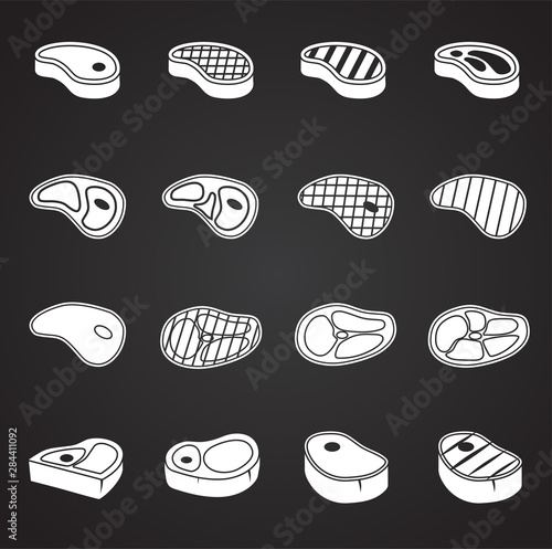 Steak related icons set on background for graphic and web design. Simple illustration. Internet concept symbol for website button or mobile app.