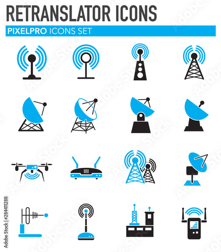 Antennas related icons set on background for graphic and web design. Simple illustration. Internet concept symbol for website button or mobile app