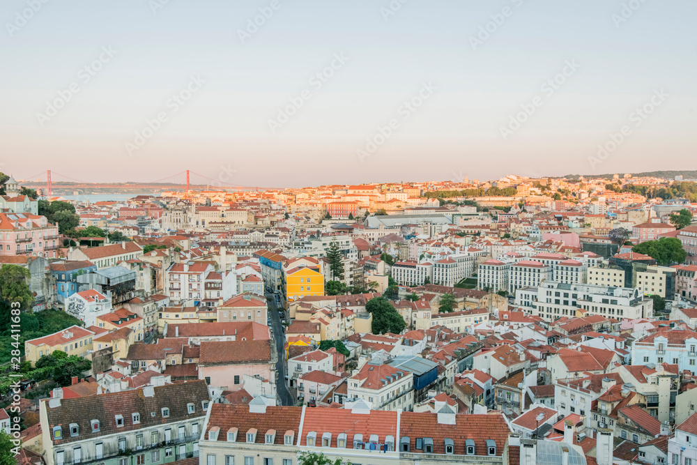 Portugal, Lisbon, Rooftops of Lisbon at Sunrise Viewed from Graca