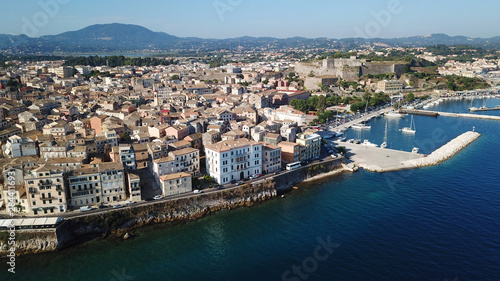 Aerial drone view of iconic and picturesque old town of Corfu island a UNESCO world heritage site  Ionian  Greece