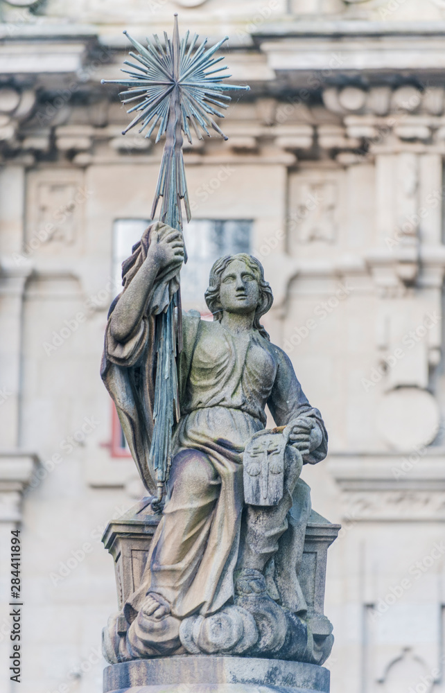Spain, Santiago de Compostela, Statue at Praza das Praterias
