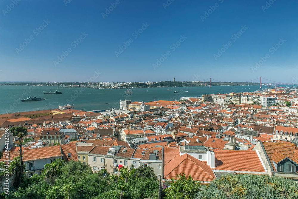 Portugal, Lisbon, Baixa Rooftops from Sao Jorge Castle