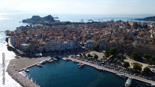 Aerial drone view of iconic and picturesque old town of Corfu island a UNESCO world heritage site, Ionian, Greece © aerial-drone