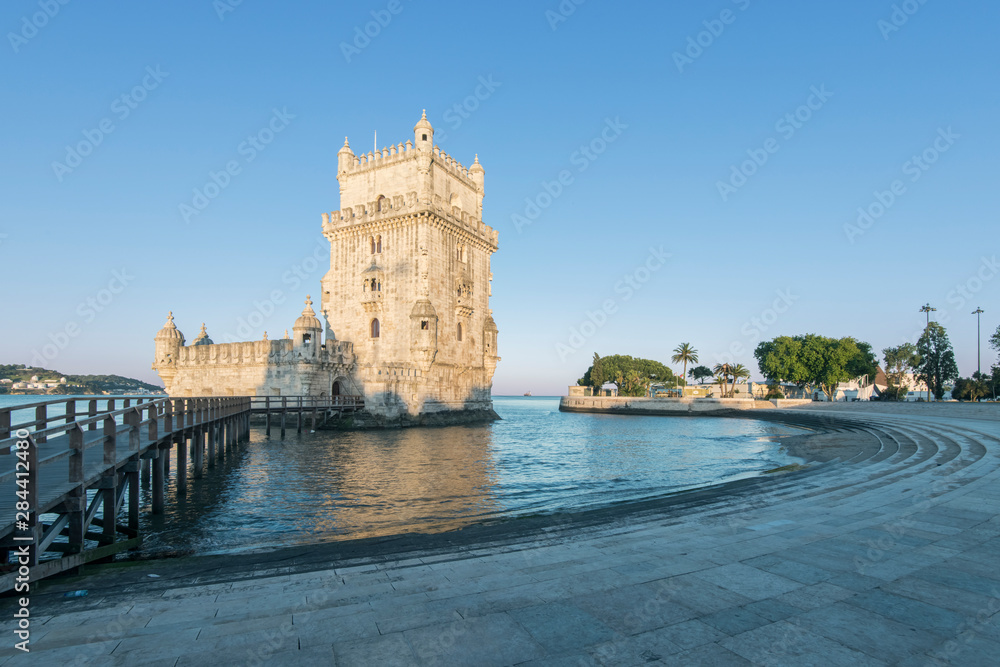 Portugal, Lisbon, Belem, Belem Tower (Torre de Belem) at Dawn commissioned by King John II and completed in the 16th century