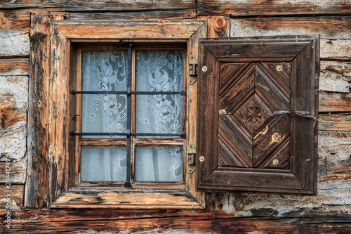 Romania, Bucovina, Campulung Moldovenesc, local shepherd and craftsman's house window. photo