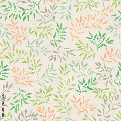 Seamless pattern with colorful leaves. Paper texture.