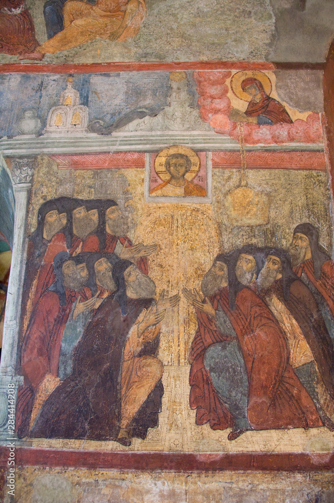 Russia, Golden Ring city of Yaroslavl. 17th century Church of Elijah the Prophet (aka Tserkov Ilyi Proroka), interior ceiling & wall frescos. UNESCO