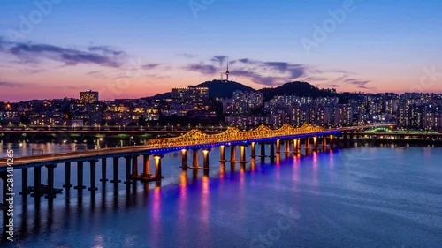 Timelapse Night view of Dongho bridge in Seoul, South Korea.