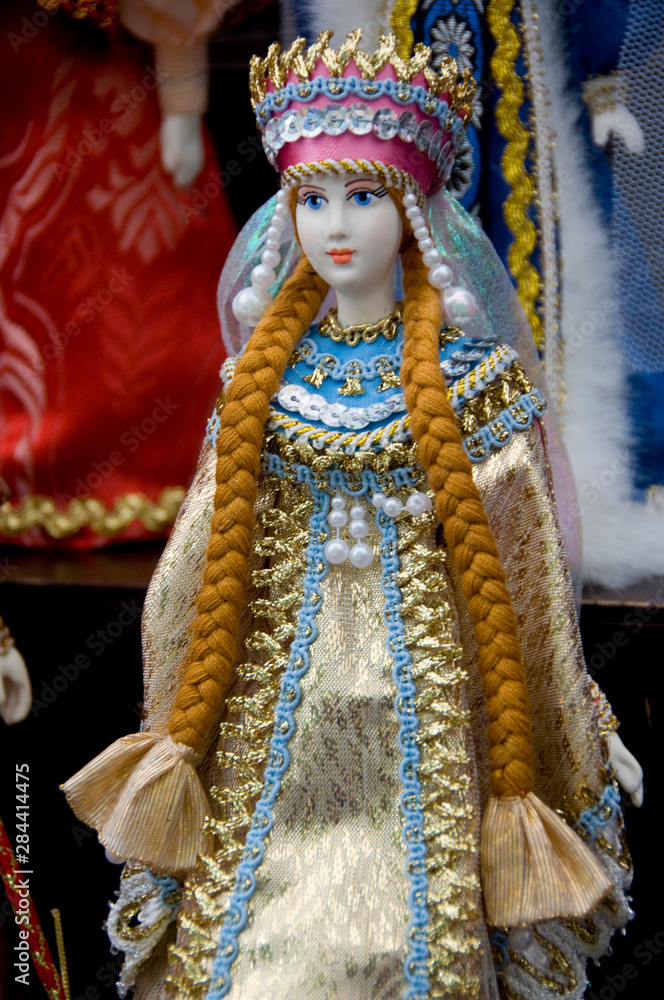 Russia, Golden Ring city of Uglich located on the banks of the Volga. Russian handicrafts, traditional dolls. Russia, Golden Ring city of Uglich located on the banks of the Volga. Russian handicrafts, traditional dolls.