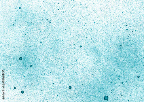Abstract hand painted background. Beautiful texture for creative design of posters, cards, banners, invitations, wallpapers. Turquoise and white colours. Watercolour paints on a white paper. 