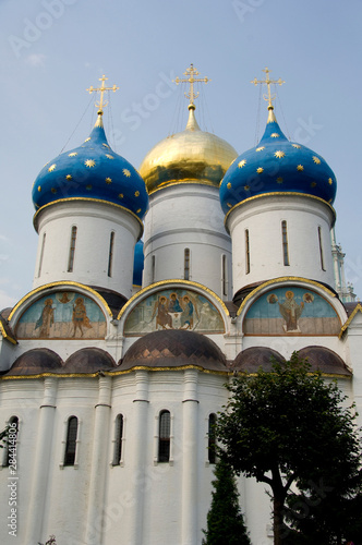 Russia, Golden Ring (aka Zolotoe Koltso), Sergiyev Posad (aka Sergiev), formerly Zagorsk. Trinity Monastery of St. Sergius. Blue domes of the Cathedral of the Dormition (1559-1585).  photo