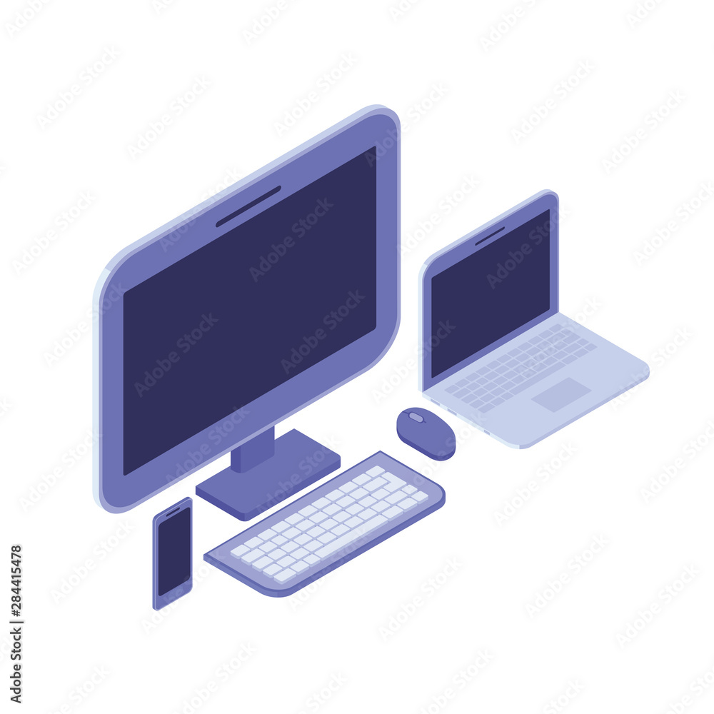 desktop computer screen with laptop on white background desktop computer screen with laptop on white background