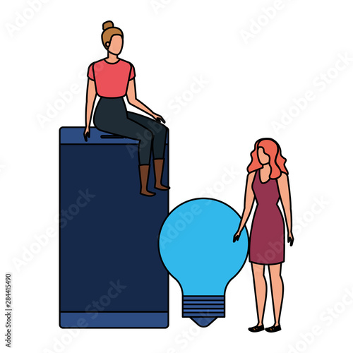 young women with smartphone characters