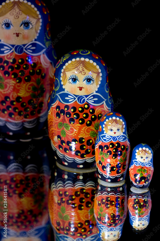 Russia, Russian handicrafts. Traditional painted matryoshka dolls. 
