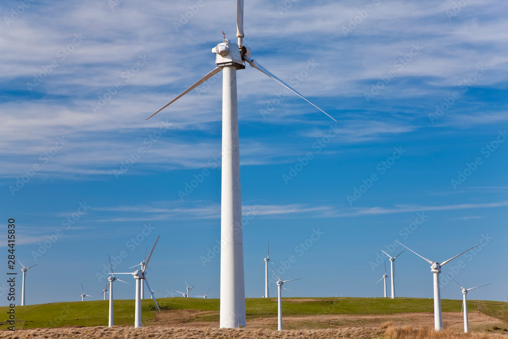 Wind turbines, on wind farm, Mid-Wales, Wales, UK Wind turbines, on wind farm, Mid-Wales, Wales, UK