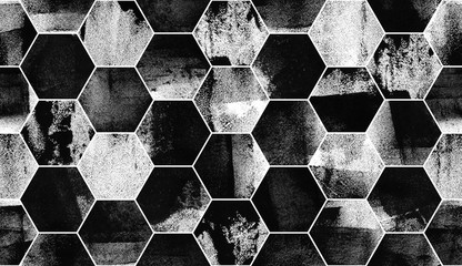 Handdoek met foto Marmeren hexagons patronen Monochrome marmeren tegels handgeschilderd  © tofutyklein