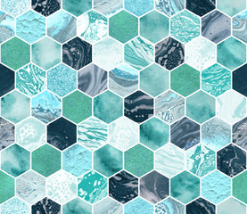Handdoek met foto Marmeren hexagons patronen Artistieke marmeren tegels in pasteltinten  © tofutyklein