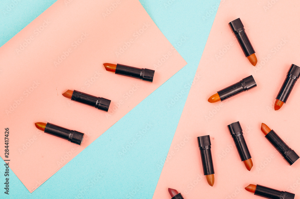 Lipstick. Woman tools. Beauty tools. Makeup. Background. Lipstick. Woman tools. Beauty tools. Makeup. Background.