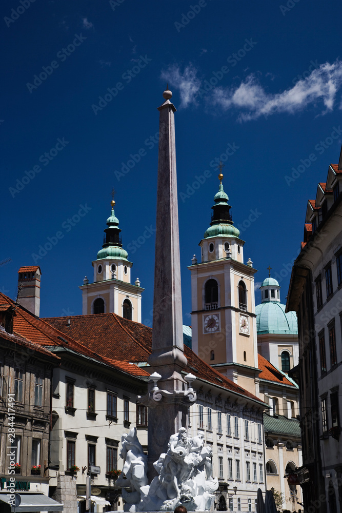 The Fountain of Three Camiolan Rivers, also known as The Robba Fountain, is one of the best known monuments of Baroque Ljubljana, Slovenia. Created by Francesco Robba.