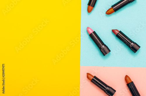 Lipstick. Woman tools. Beauty tools. Makeup. Background. 