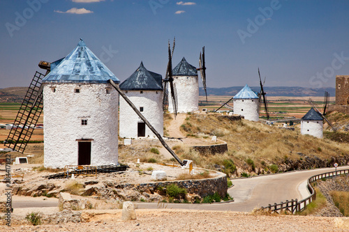 Spain, Castile-La Mancha Region, Toledo Province, La Mancha Area, Consuegra. Antique La Mancha windmills.