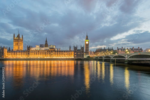 UK  London. Big Ben and Parliament Buildings at sunset