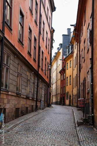 Stockholm  Sweden - A narrow alley going between two old world buildings.