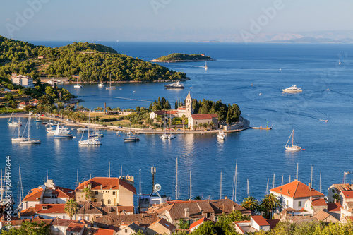 Vis town, Franciscan monastery and harbor, Vis Island, Croatia photo