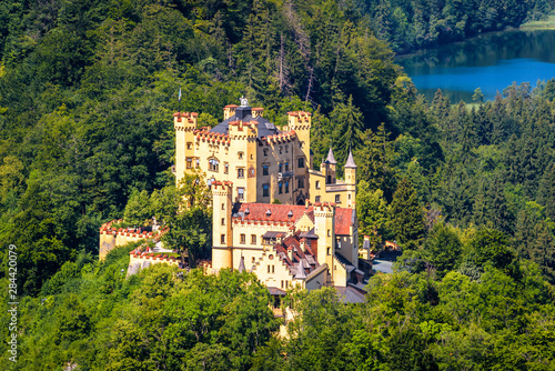  Aerial scenic view of Hohenschwangau Castle, Germany. Landscape with castle and lake in Alps. photo
