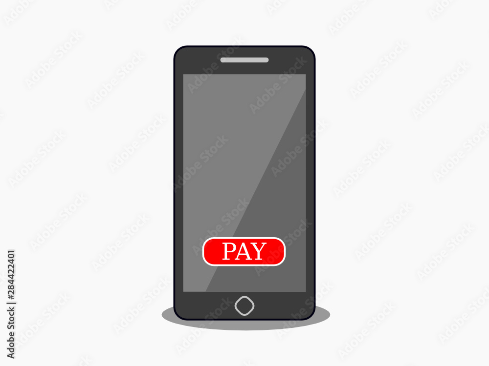 Modern smartphone and red button pay on screen vector concept isolated on white background. Modern smartphone and red button pay on screen vector concept isolated on white background.