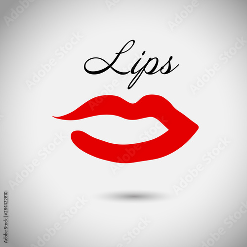 Red lips, sexy woman's kiss with birthmark, flat style, vector illustration. Beauty logo. Element design lips